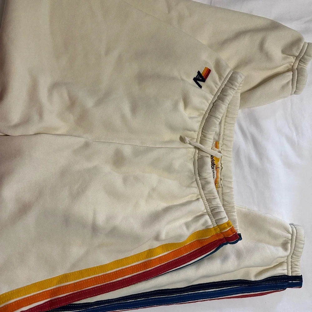 Aviator Nation 5 STRIPE SWEATPANTS - VINTAGE WHITE RAINBOW - Picture 2 of 5